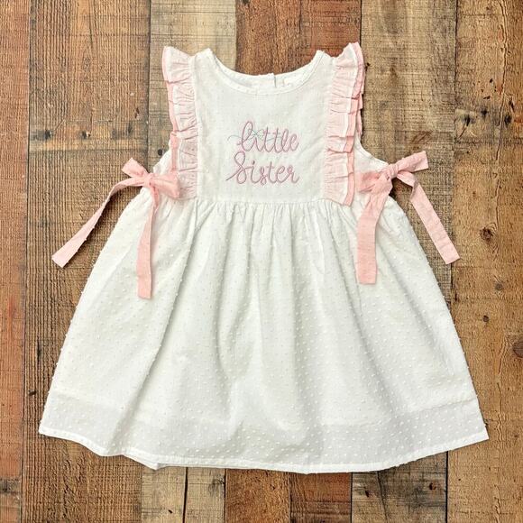 Stitchy Fish Little Sister Dress White Pink Ruffle Girls Multiple Sizes Avail. - Picture 1 of 7